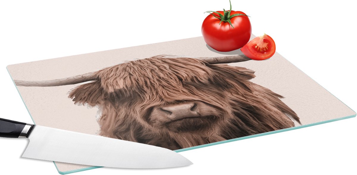 Glazen Snijplank - 39x28 - Schotse hooglander - Koe - Vacht - Snijplanken Glas