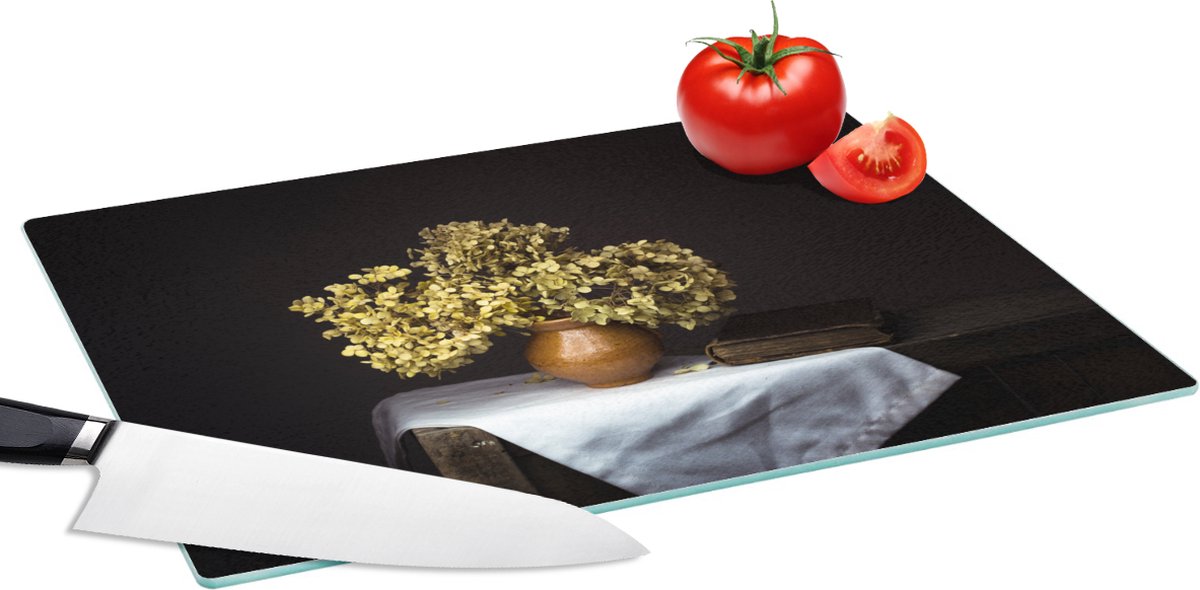 Glazen Snijplank - 39x28 - Gedroogde bloemen - Vaas - Stilleven - Snijplanken Glas
