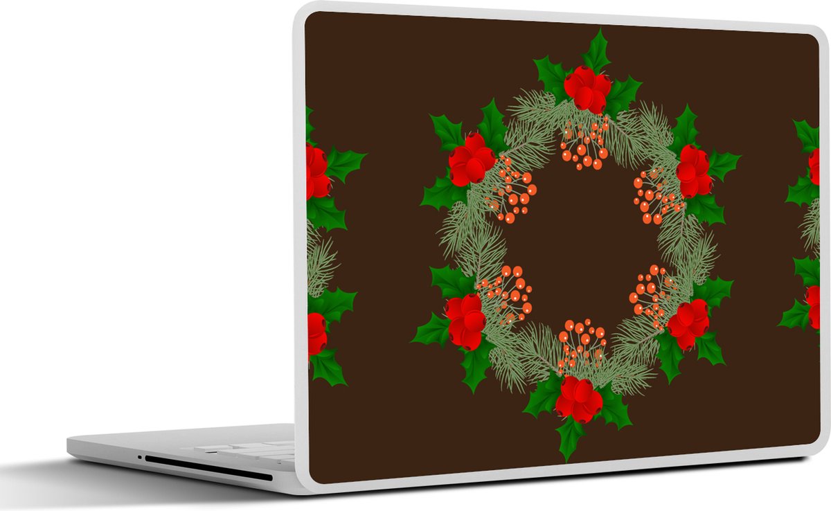 Laptop sticker - 17.3 inch - Kerstkrans - Hulst - Patronen - 40x30cm - Laptopstickers - Laptop skin - Cover - Kerst - Cadeau - Kerstcadeau voor mannen en voor vrouwen