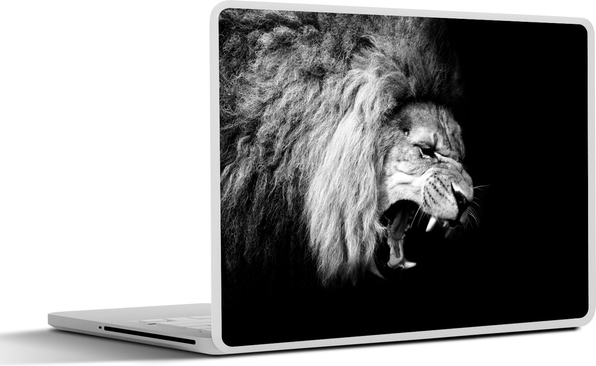 Laptop sticker - 15.6 inch - Leeuw - Portret - zwart - Wit - Dieren - 36x27,5cm - Laptopstickers - Laptop skin - Cover