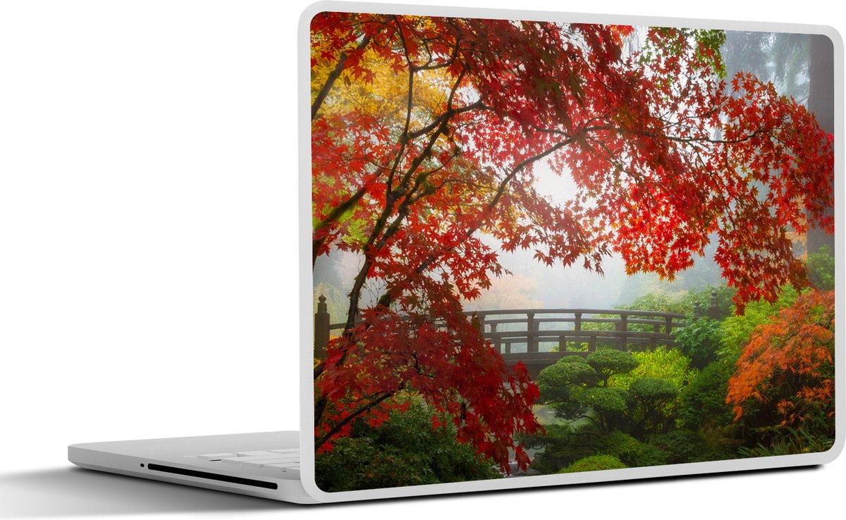 Laptop sticker - 10.1 inch - Japanse esdoorn - Bomen - Brug - Natuur - Japans - 25x18cm - Laptopstickers - Laptop skin - Cover