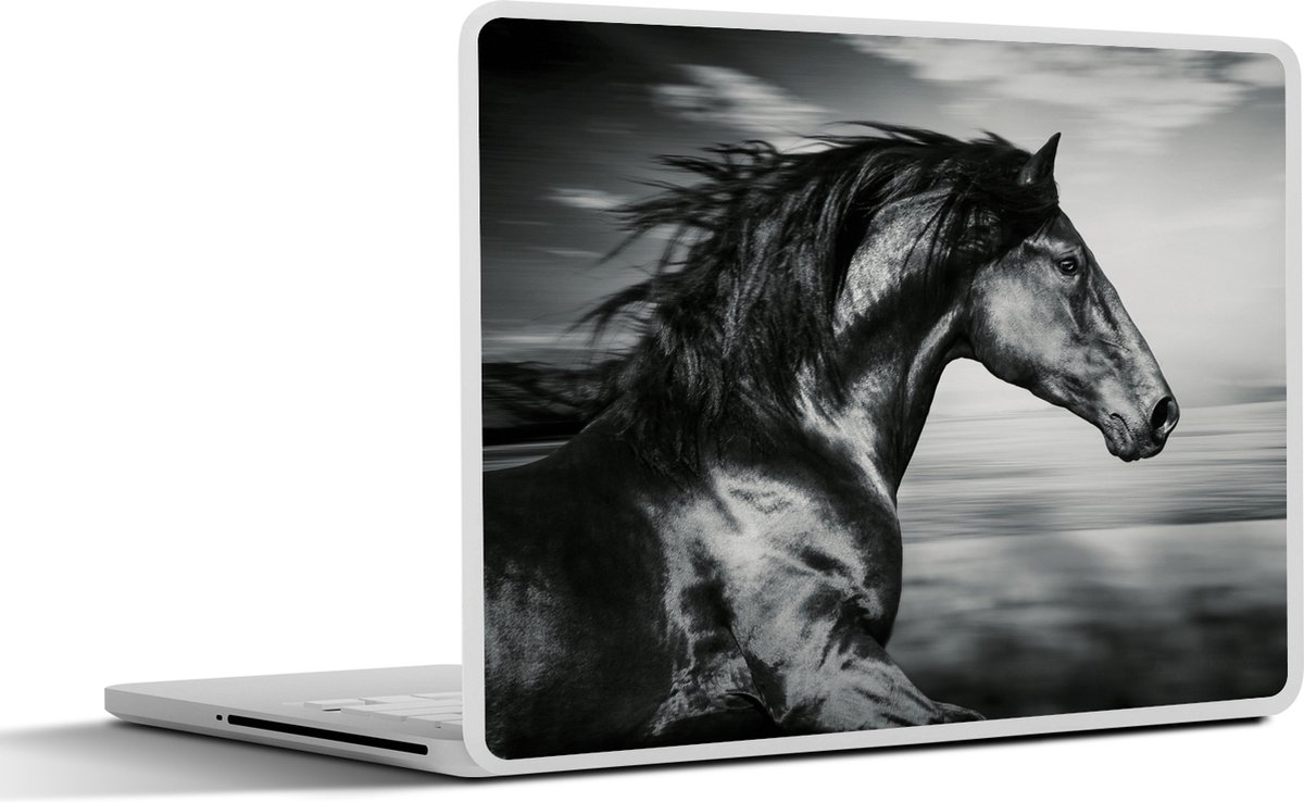 Laptop sticker - 10.1 inch - Paard - Dieren - zwart - Wit - 25x18cm - Laptopstickers - Laptop skin - Cover