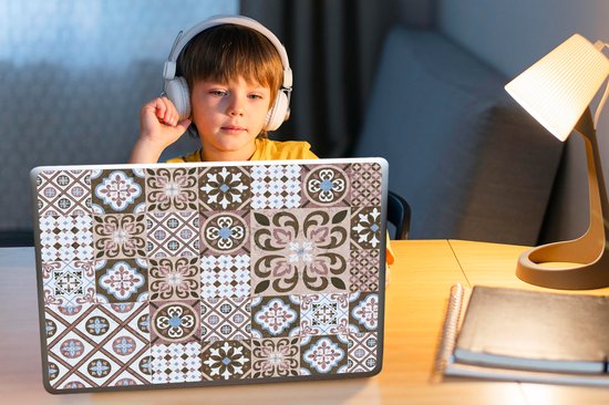 Sticker ordinateur portable - 15,6 pouces - Motifs - Vintage - Marron - Fleurs - formes