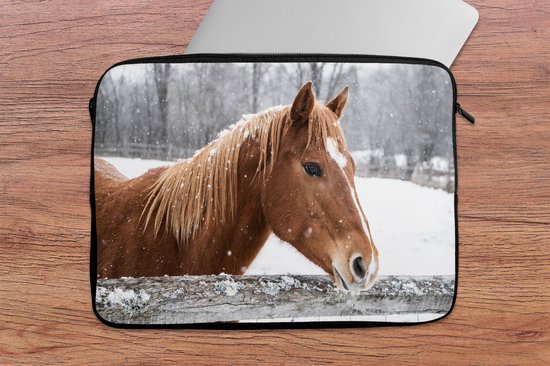 Housse ordinateur 13 pouces - Cheval - Flocon de neige - Clôture - Hiver - Housse ordinateur