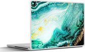 Laptop sticker - 11.6 inch - Marmerlook - Blauw - Goud - Glitter - Luxe - Marmer - 30x21cm - Laptopstickers - Laptop skin - Cover