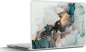 Laptop sticker - 15.6 inch - Blauw - Marmer - Goud - 36x27,5cm - Laptopstickers - Laptop skin - Cover