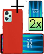 Hoes Geschikt voor OnePlus Nord CE 2 Lite Hoesje Cover Siliconen Back Case Hoes Met 2x Screenprotector - Rood