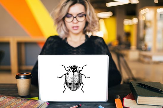 Sticker pour ordinateur portable - 10,1 pouces - Vintage - Coccinelle - Insectes - Zwart blanc - 25x18cm - Autocollants pour ordinateur portable - Skin pour ordinateur portable - Housse