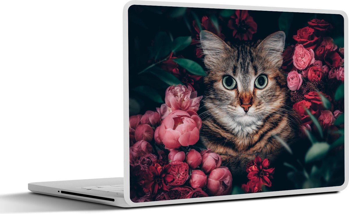 Laptop sticker - 11.6 inch - Kat - Bloemen - Bladeren - Botanisch - 30x21cm - Laptopstickers - Laptop skin - Cover