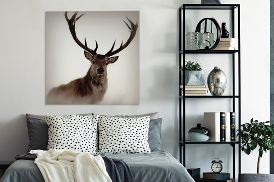 Tableau Peinture Portrait - Cerf - Bois - 90x90 cm - Décoration murale