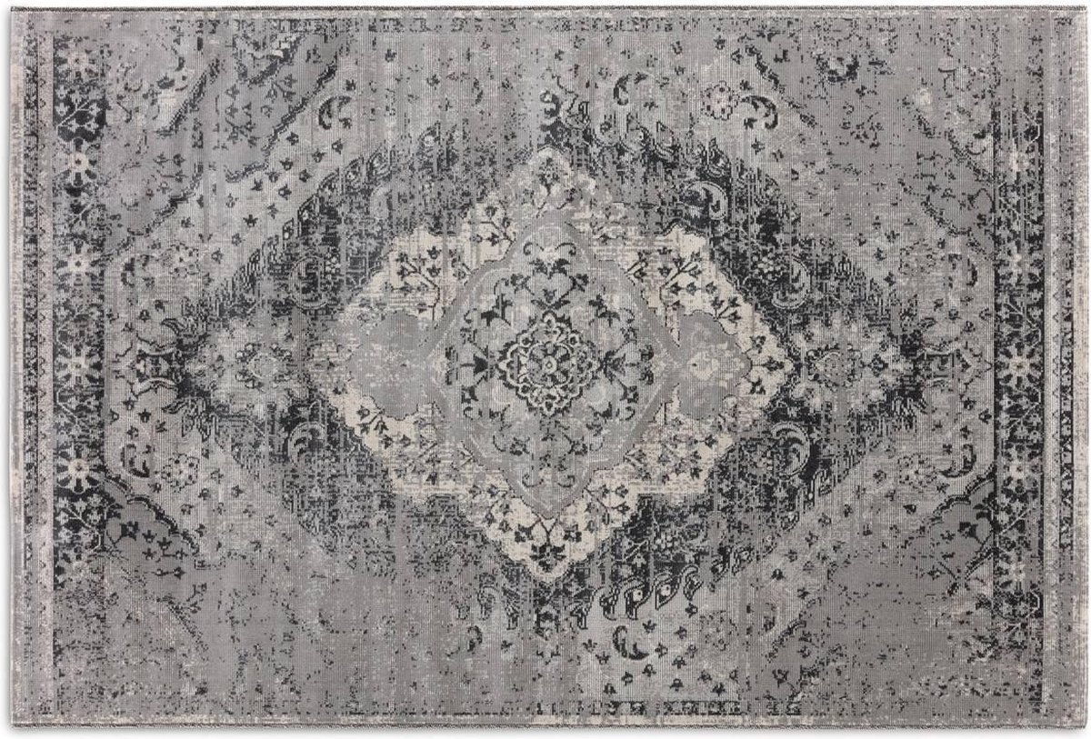 Lifa Living - Vloerkleed - Vintage - Grijs/Crème - Poolhoogte: 5 mm - Oosters - 133 x 200 cm