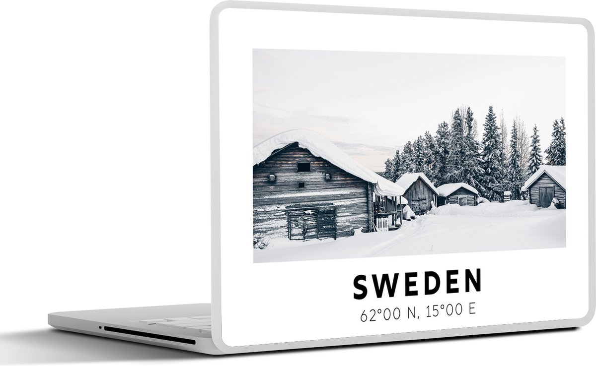 Laptop sticker - 14 inch - Zweden - Sneeuw - Boom - Scandinavië - 32x5x23x5cm - Laptopstickers - Laptop skin - Cover