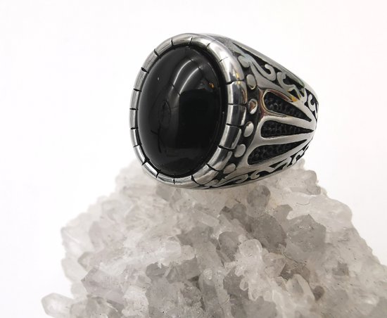RVS ovale edelsteen ring met Onyx steen maat 21. Geweldig cadeau te geven of zelf dragen.