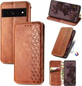 Luxe PU Lederen Ruitpatroon Wallet Case voor Google Pixel 7 Pro _ Bruin