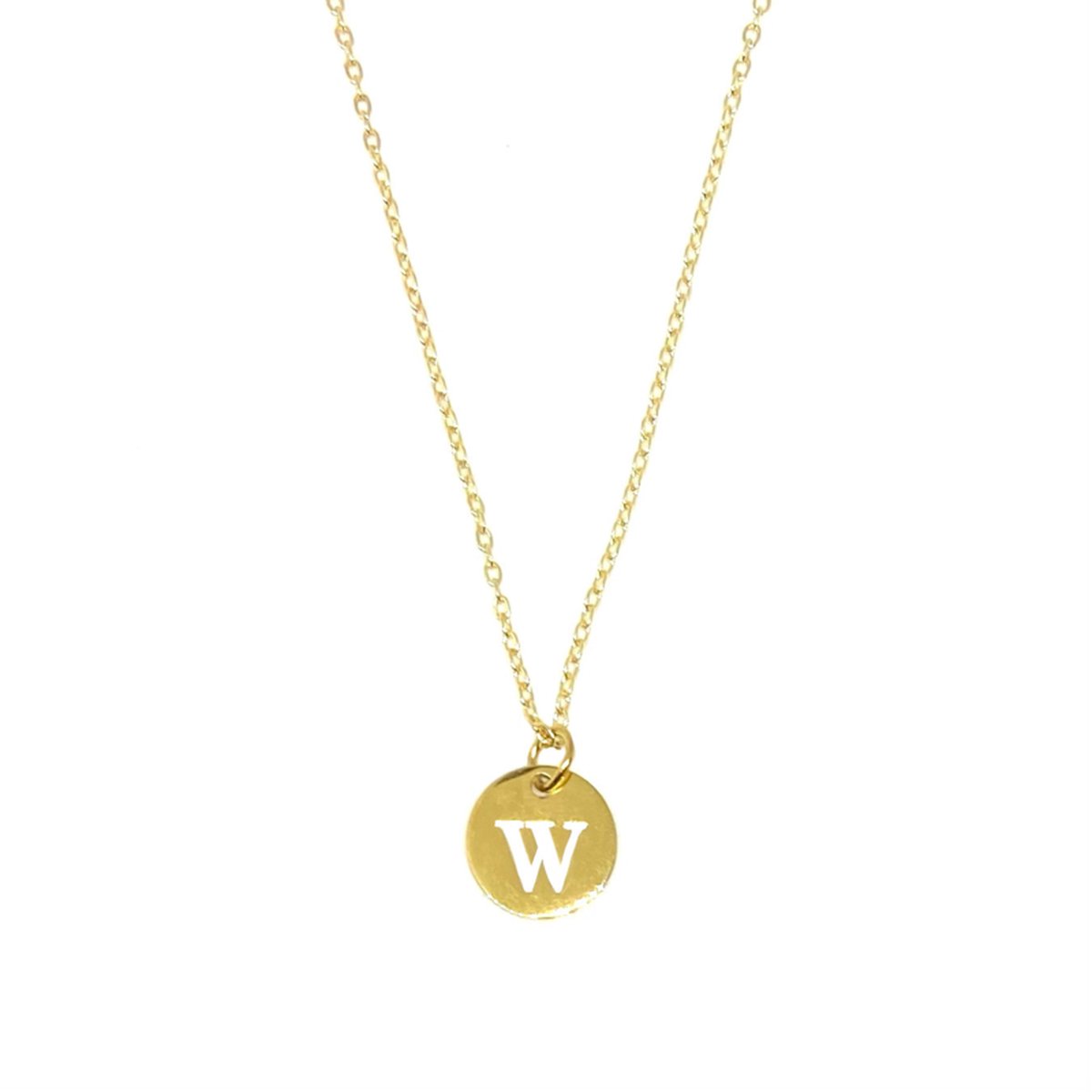 Letter ketting coin - initiaal W - goud