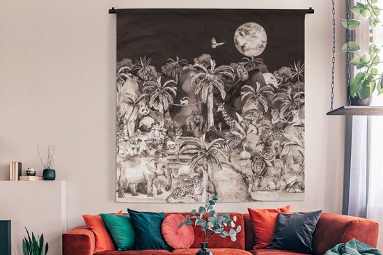 Tenture murale - Tissu mural - Jungle - Enfants - Animaux - 180x180 cm - Tapisserie