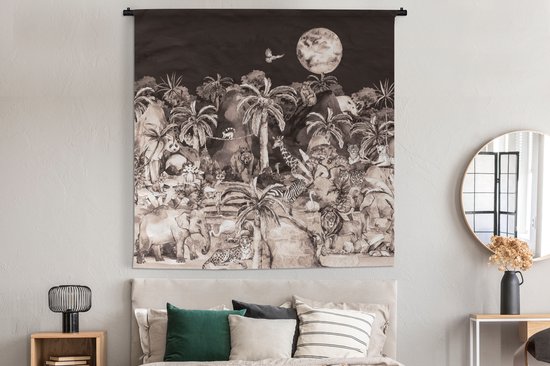 Tenture murale - Tissu mural - Jungle - Enfants - Animaux - 180x180 cm - Tapisserie