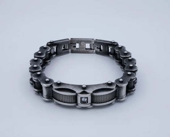 vaal zwarte motor ketting armband met zirkonia SKLL | bol.com
