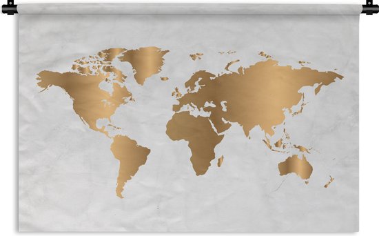 Wandkleed Eigen Wereldkaarten - Wereldkaart Goud Marmer Wandkleed katoen 90x60 cm - Wandtapijt met foto