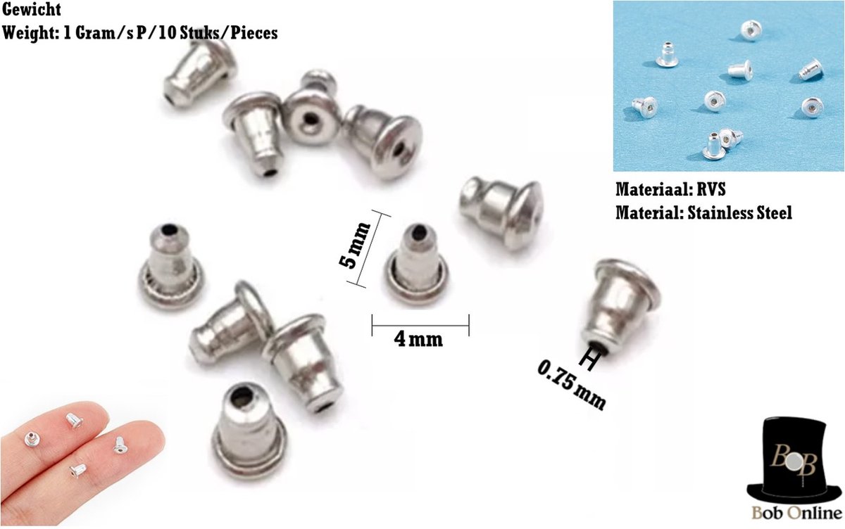 Bob Online ™ - 10 Stuks – RVS & Siliconen – Zilverkleur – Kogel Oorbel  Achterkantjes –