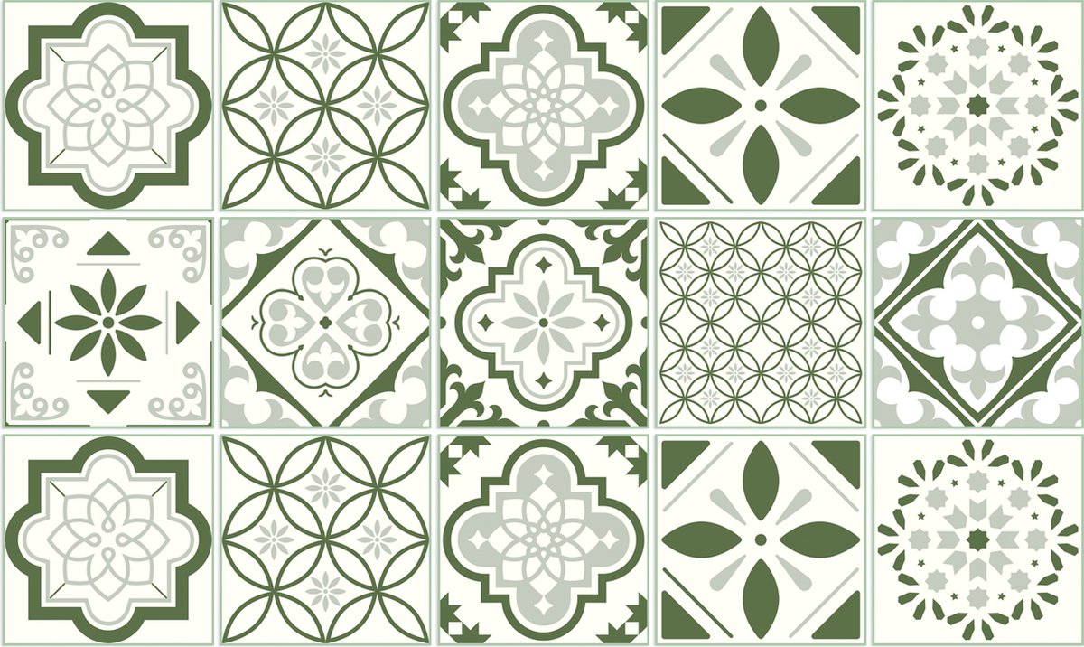 Plaktegels - Zelfklevende Tegels - Ulticool - Mandala Groen Wit - Decoratie Sticker Tegels - 15x15 cm - 15 stuks Zelfklevende Plakfolie Tegelstickers - Achterwand Muur Badkamer - Keukenwand Keuken - Sticktiles Decoratiefolie Meubelfolie Muurstickers