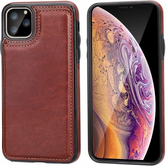 Coque portefeuille ShieldCase adaptée pour Apple iPhone 12 Pro Max - 6,7 pouces - marron + protection d'écran en verre