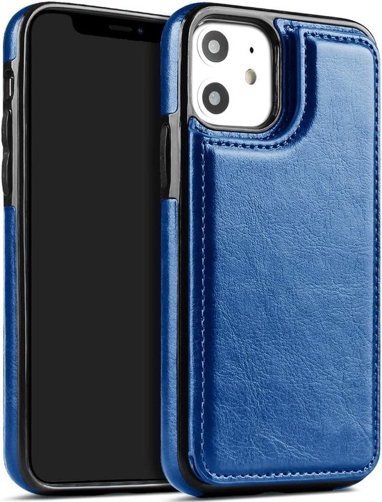 Étui portefeuille ShieldCase adapté pour Apple iPhone 12 / 12 Pro - 6,1 pouces - bleu + protecteur d'écran en verre