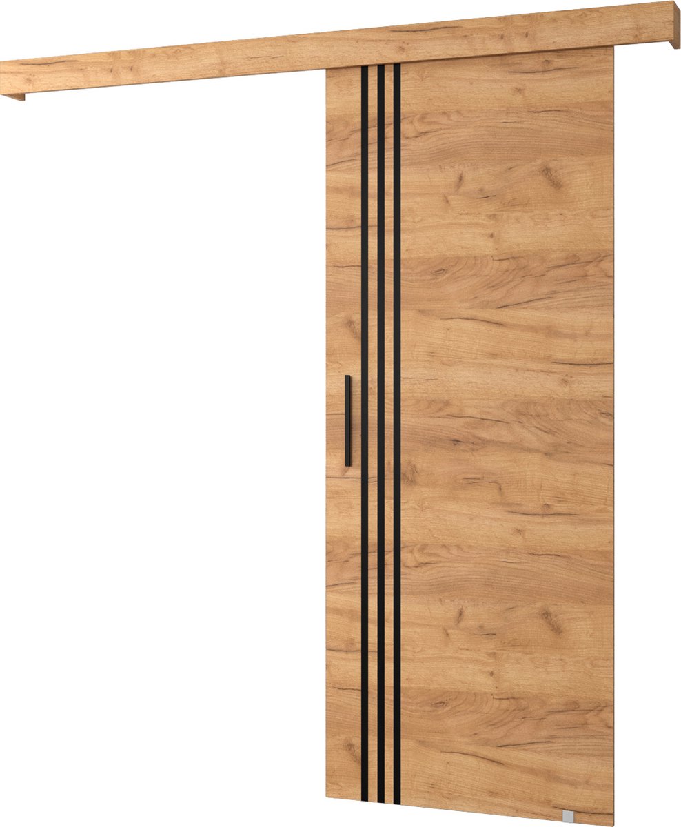 InspireMe - Schuifdeursysteem met rail - 90x204cm - AGRA VI - Gouden Eik + Gouden Eik frame + Zwart Handvat met Soft-Close system