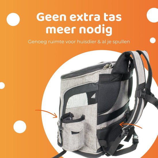 ACE Pets Hondenrugzak - Draagtas Hond en Kat - L tot 7.5 kg - 40 x 37 x 28 cm - Grijs