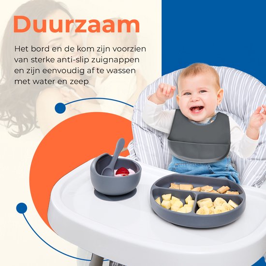 Nevi kunststof Placemats - Kinderbestek Kinderservies Baby bestek Baby servies - Antislip Kinderbord Placemat kinderen - Set van 4 Grijs van Nevi — afbeelding 3
