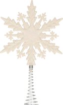 Kerstboom piek - platte sneeuwvlok - kunststof - wit glitter - 20 cm
