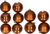 Kunststof kerstballen - 10x stuks - kaneel bruin - 8 en 10 cm