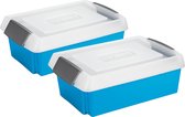 Sunware  - opslagbox - 2 stuks - 30L blauw - 59x39x17 cm - extra hoge deksel
