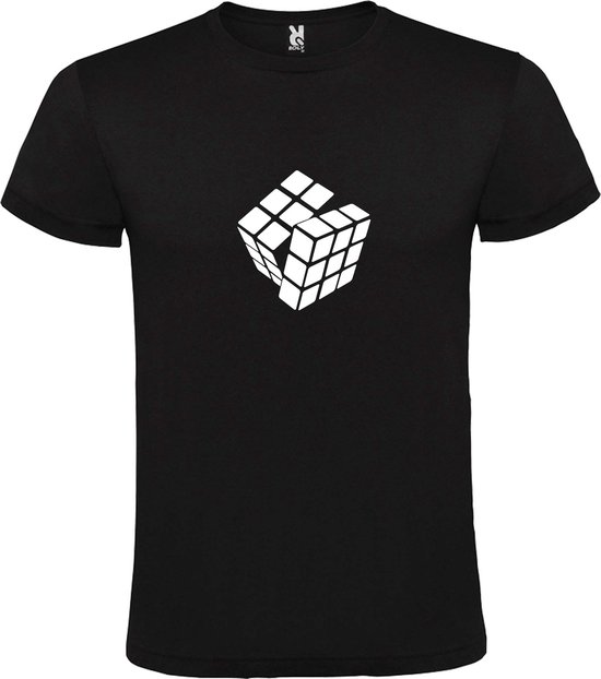 Zwart T-Shirt met “ Rubik's Kubus “ afbeelding Wit Size L
