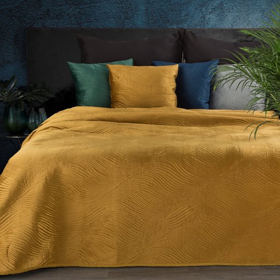 Couvre-lit de luxe Oneiro RIA Type 5 Ocre - 220x240 cm - couvre-lit 2 personnes - beige - literie - chambre - couvre-lits - couvertures - salon - couchage