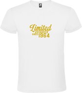 Wit T-Shirt met “ Limited edition sinds 1964 “ Afbeelding Goud Size L