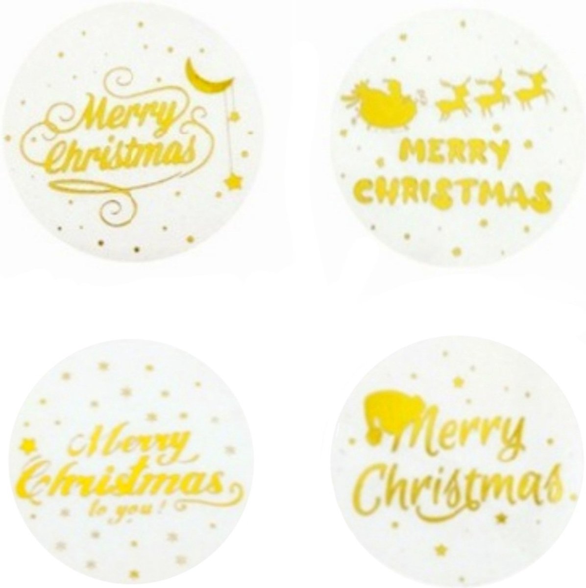 Kerst stickers rond "MERRY CHRISTMAS" 50 stuks 4 verschillende - bedankt - promoten bedrijf - gouden kleurletters - hobby - bedrijf - webshop - bestellingen - brief - pakket - groet - kado