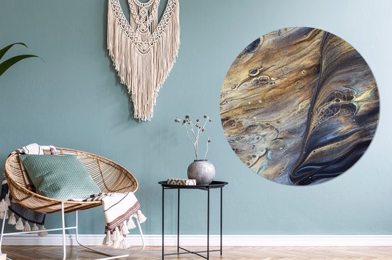 WallCircle - Cercle Mural - Cercle Mural - Marbre - Or - Aquarelle - Texture - Aspect Marbre - Aluminium - Dibond - 120x120 cm - Intérieur et Extérieur XXL