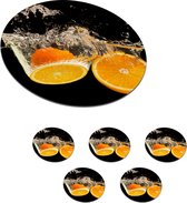 Onderzetters voor glazen - Rond - Sinaasappel - Stilleven - Water - Zwart - Fruit - 10x10 cm - Glasonderzetters - 6 stuks