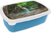 Broodtrommel Blauw - Lunchbox - Brooddoos - Jungle - Waterval - Planten - Water - Natuur - 18x12x6 cm - Kinderen - Jongen