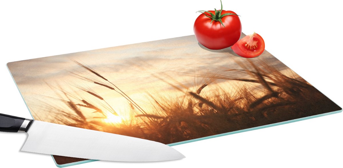 Glazen Snijplank - 39x28 - Riet - Gras - Zonsondergang - Natuur - Horizon - Snijplanken Glas