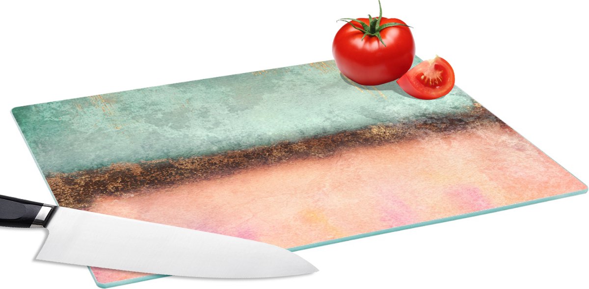Glazen Snijplank - 39x28 - Goud - Verf - Abstract - Groen - Roze - Snijplanken Glas