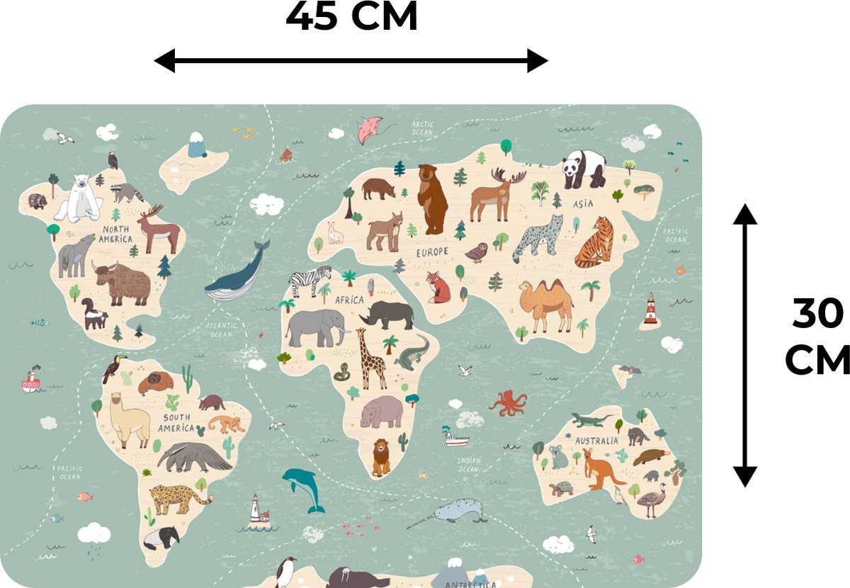 Placemat kinderen Placemat Placemats kunststof Aarde Wereldkaart kinderen bol