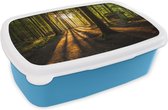 Broodtrommel Blauw - Lunchbox - Brooddoos - Zon - Bomen - Bos - Landschap - Natuur - 18x12x6 cm - Kinderen - Jongen