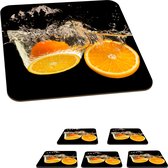 Onderzetters voor glazen - Sinaasappel - Stilleven - Water - Zwart - Fruit - 10x10 cm - Glasonderzetters - 6 stuks