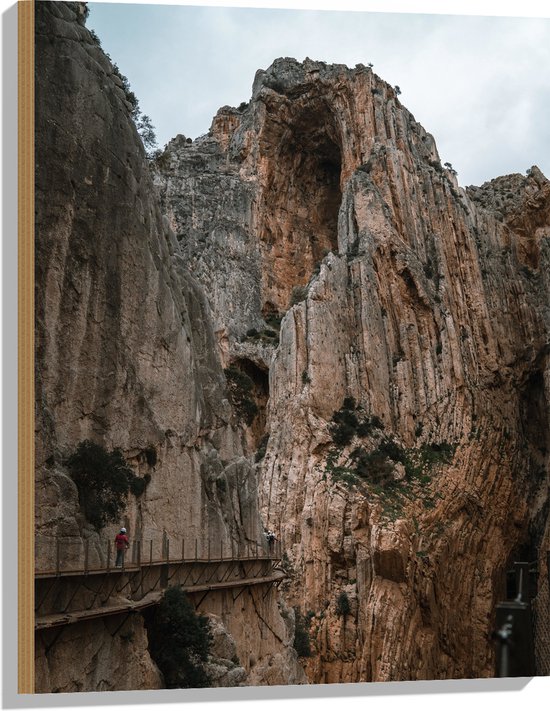 WallClassics - Hout - Wandelbrug Langs Hoge Bergen - 60x80 cm - 12 mm dik - Foto op Hout (Met Ophangsysteem)