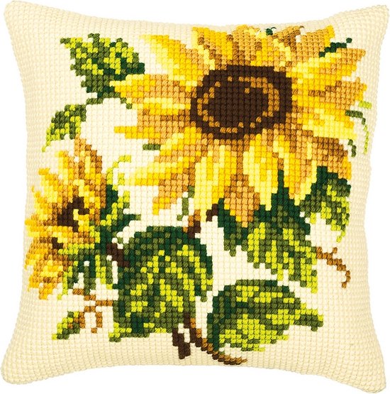 Vervaco Kit Coussin Point De Croix – Colibri Avec Fleurs Multicolore PN-0144080, Canevas Peint 40x40 Cm, 100% Coton & Acrylique
