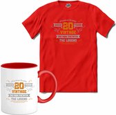 20 Jaar vintage legend - Verjaardag cadeau - Kado tip - T-Shirt met mok - Meisjes - Rood - Maat 12 jaar