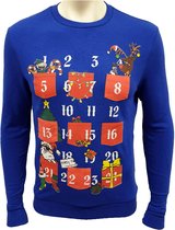 Kerstsweater Kalender met Vakjes Blauw - Heren Maat: XS