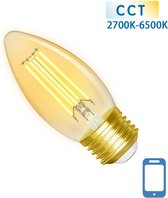 Kaarslamp E27 4.5W WiFi + Bluetooth CCT 2700K-6500K | Smartlamp C35 - warmwit - daglichtwit filament LED ~ 470 Lumen - amber glas - 230 Volt